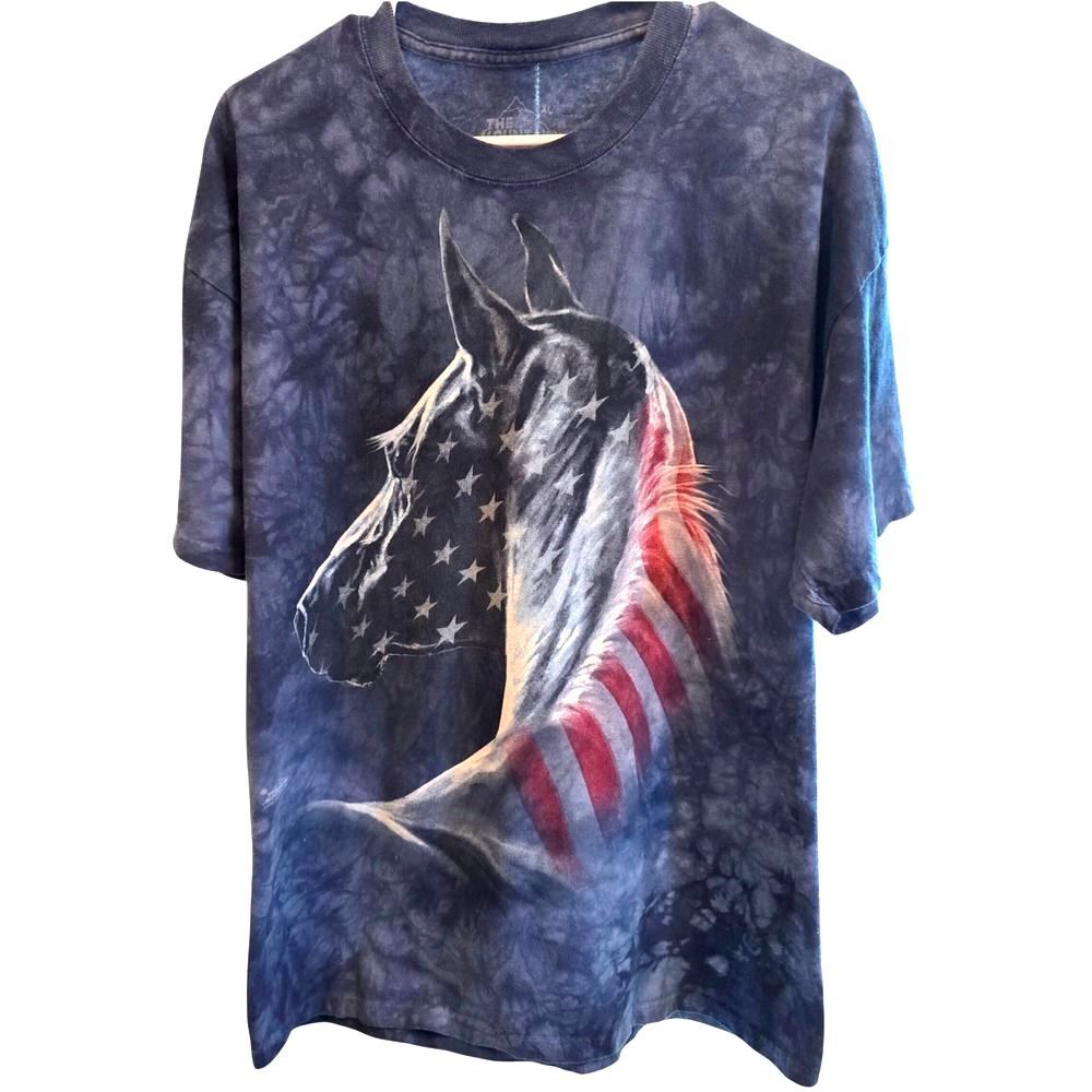 The‎ Mountain Horse Shirt XL Blue Tie Dye American Flag Kim McElroy Graphic Tee